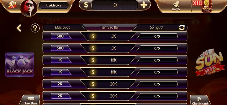Black Jack Tại SunWin Trải Nghiệm Đỉnh Cao Với Cơ Hội Thắng Cược Vô Cùng Lớn