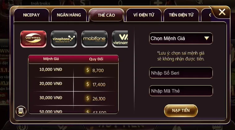 Nạp tiền thẻ cào an toàn tiện lợi bảo mật - hỗ trợ mọi nhà mạng.